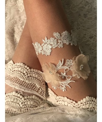 Wedding Garter For Bride Set Organza Flower Wedding Garter Set For Plus Size G27 - Champagne - CX18C5YH6LT $21.59 Garters & G...