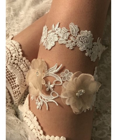 Wedding Garter For Bride Set Organza Flower Wedding Garter Set For Plus Size G27 - Champagne - CX18C5YH6LT $21.59 Garters & G...