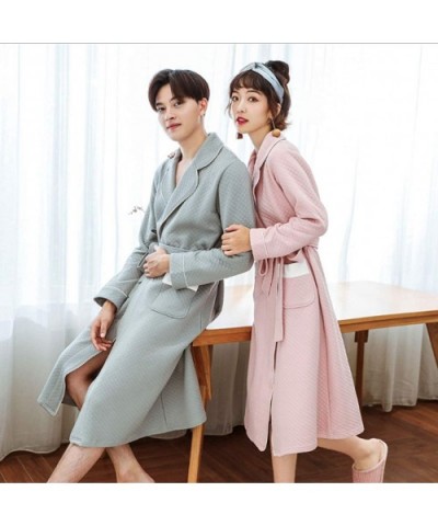 Air Layer Cotton Couple Nightgown Cotton Couples Bathrobe Long Cardigan Home Service - Men-grey - CJ18AR7LCLQ $67.31 Robes