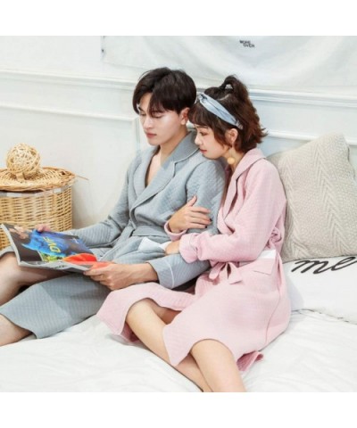 Air Layer Cotton Couple Nightgown Cotton Couples Bathrobe Long Cardigan Home Service - Men-grey - CJ18AR7LCLQ $67.31 Robes