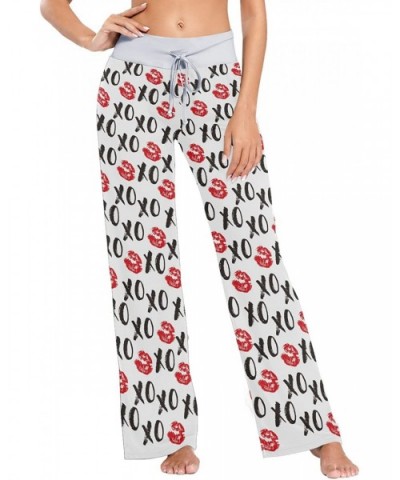 Women's Comfy Stretch High Waist Drawstring Palazzo Wide Leg Pants - Slang Xoxo Symbols - CN199E75ME8 $42.72 Bottoms