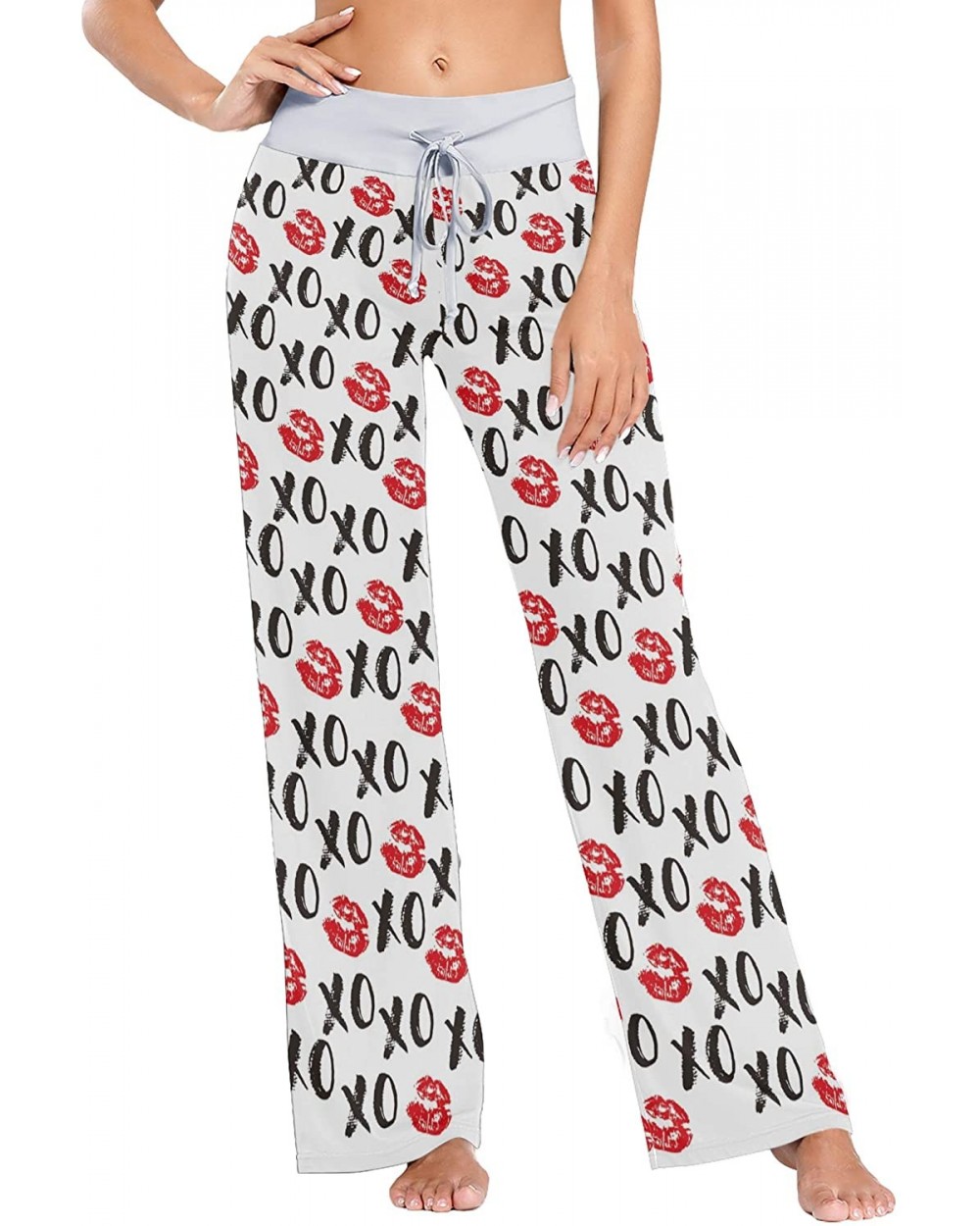 Women's Comfy Stretch High Waist Drawstring Palazzo Wide Leg Pants - Slang Xoxo Symbols - CN199E75ME8 $42.72 Bottoms