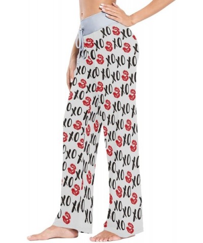 Women's Comfy Stretch High Waist Drawstring Palazzo Wide Leg Pants - Slang Xoxo Symbols - CN199E75ME8 $42.72 Bottoms