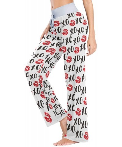 Women's Comfy Stretch High Waist Drawstring Palazzo Wide Leg Pants - Slang Xoxo Symbols - CN199E75ME8 $42.72 Bottoms