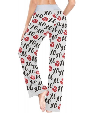 Women's Comfy Stretch High Waist Drawstring Palazzo Wide Leg Pants - Slang Xoxo Symbols - CN199E75ME8 $42.72 Bottoms