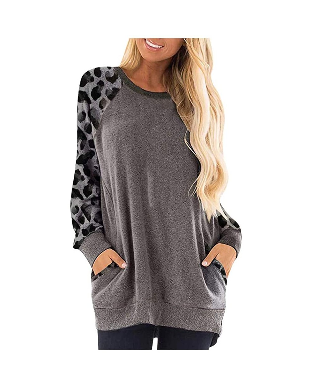 Sweatshirt Tshirt Pullover Solid Color Long Sleeve Shirt Blouse Loose Fit Faux Cashmere Pocket Casual - B2-gray - CJ18AGASQDN...