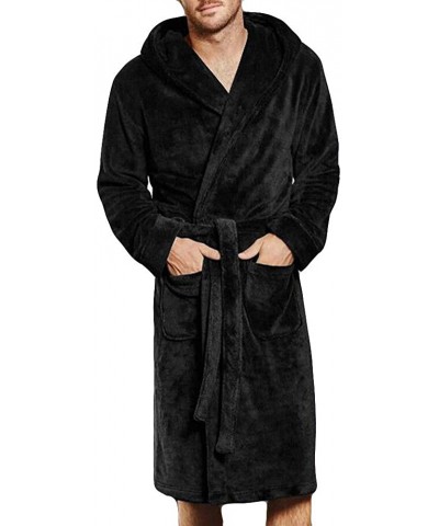 Men's Winter Warm Lengthened Coralline Plush Shawl Bathrobe Long Sleeved Robe Coat - CT18KNSU5C8 $43.77 Robes