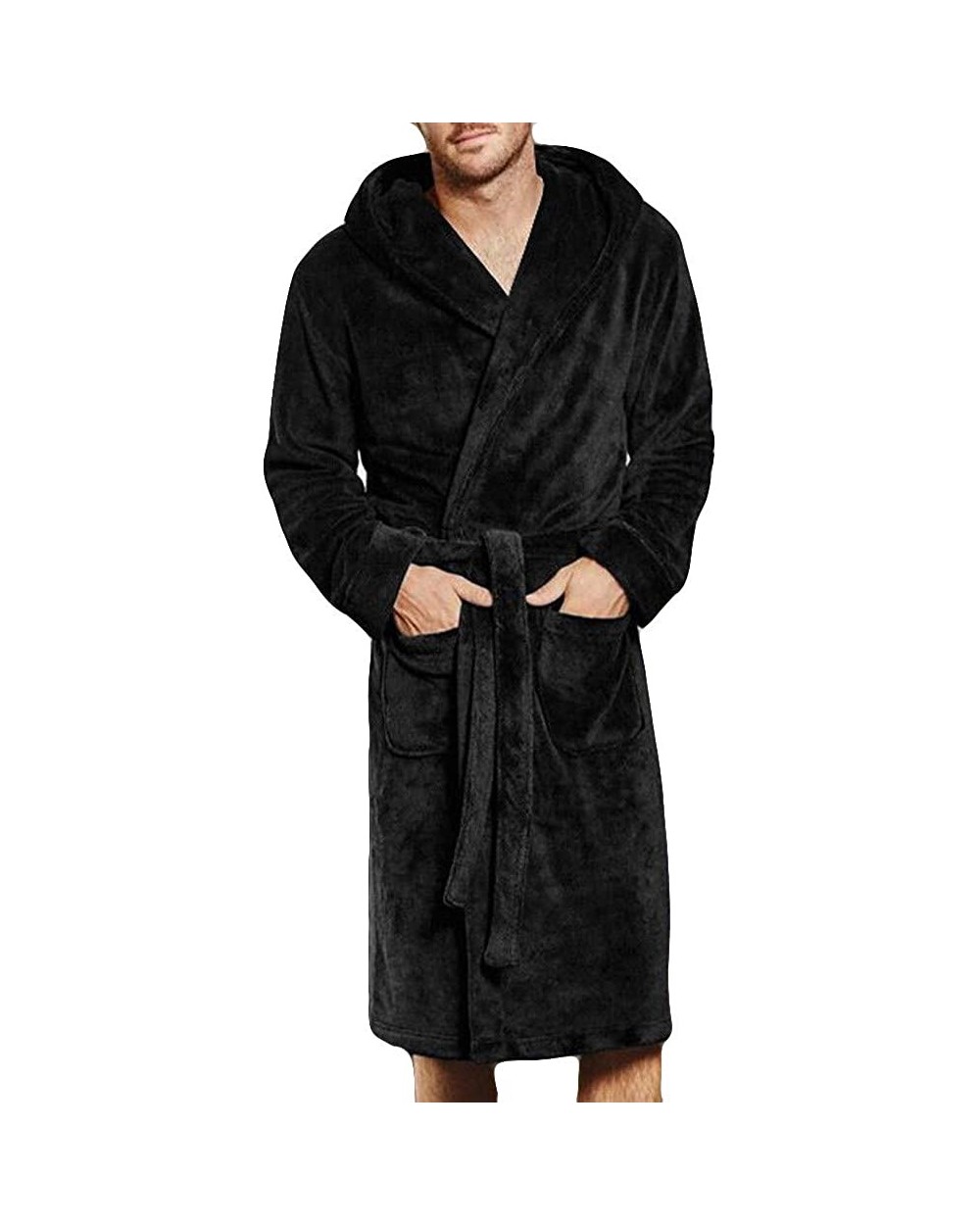 Men's Winter Warm Lengthened Coralline Plush Shawl Bathrobe Long Sleeved Robe Coat - CT18KNSU5C8 $43.77 Robes