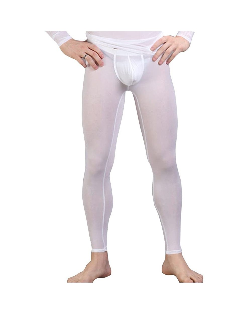 Men's Pajamas Mesh See Through Home Lounge Pants Nightwear - Silk White - C417YNZASZ8 $29.49 Sleep Sets