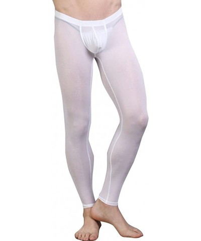 Men's Pajamas Mesh See Through Home Lounge Pants Nightwear - Silk White - C417YNZASZ8 $29.49 Sleep Sets