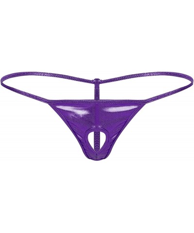 Mens Lingerie Low Rise Shiny Metallic G-String Thong Open Front T-Back Briefs Underwear - Purple - C319CSMNI2A $13.78 G-Strin...