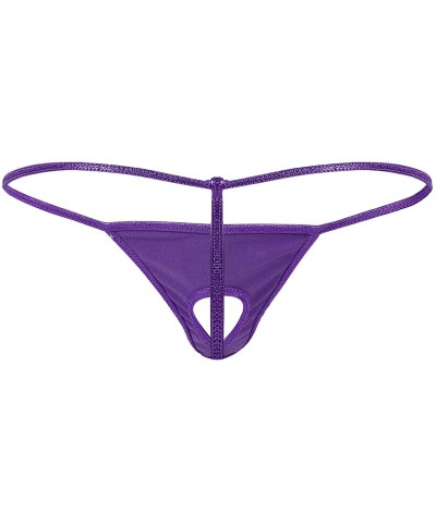 Mens Lingerie Low Rise Shiny Metallic G-String Thong Open Front T-Back Briefs Underwear - Purple - C319CSMNI2A $13.78 G-Strin...