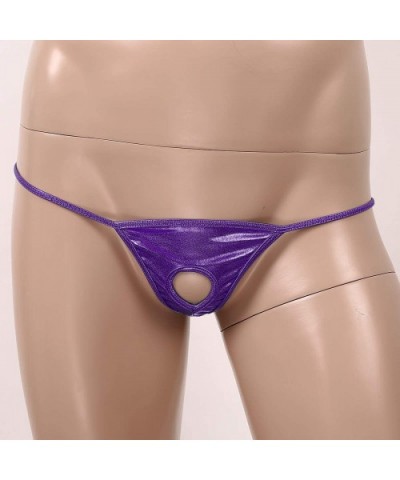 Mens Lingerie Low Rise Shiny Metallic G-String Thong Open Front T-Back Briefs Underwear - Purple - C319CSMNI2A $13.78 G-Strin...