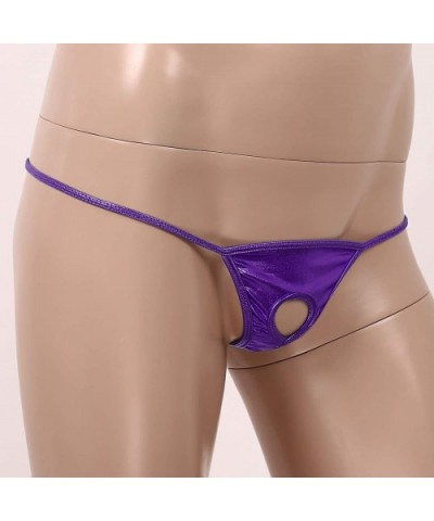 Mens Lingerie Low Rise Shiny Metallic G-String Thong Open Front T-Back Briefs Underwear - Purple - C319CSMNI2A $13.78 G-Strin...