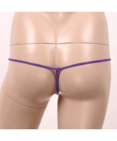 Mens Lingerie Low Rise Shiny Metallic G-String Thong Open Front T-Back Briefs Underwear - Purple - C319CSMNI2A $13.78 G-Strin...