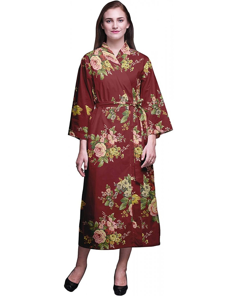 Printed Crossover Robes Bridesmaid Getting Ready Shirt Dresses Bathrobes for Women - Maroon - CT18T03O935 $76.72 Robes