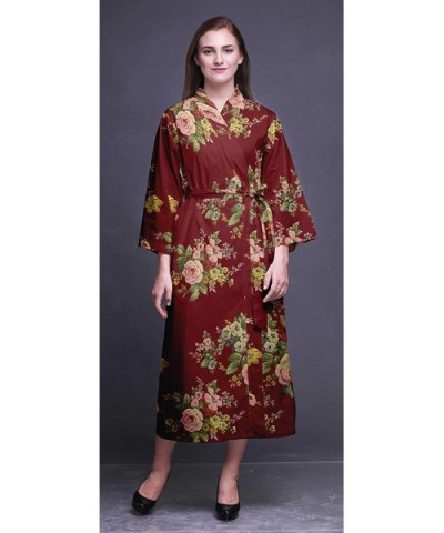 Printed Crossover Robes Bridesmaid Getting Ready Shirt Dresses Bathrobes for Women - Maroon - CT18T03O935 $76.72 Robes