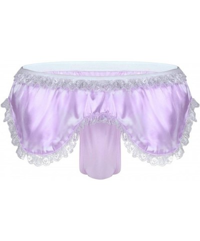 Mens Sexy Sissy Shiny Satin High Cut T-Back Jockstrap Thong Underwear - Lavender - CY18O8WK4Y4 $20.97 Briefs