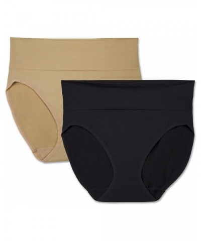 Women's 2-Pack Seamless Smoothing Hi-Cut Panty 14274 - Black / Honey Beige - C318O0CZQMC $21.44 Panties