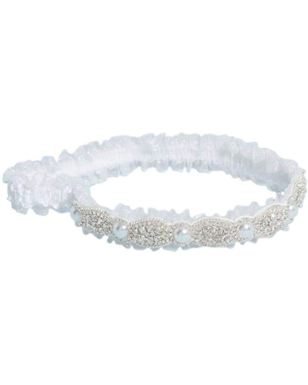 Pearl and Crystal Scalloped Garter with Tulle Trim Style NL41 - White - CH18TRL3O2M $39.33 Garters & Garter Belts