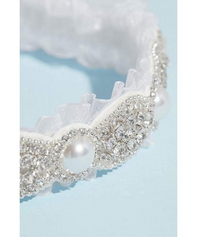 Pearl and Crystal Scalloped Garter with Tulle Trim Style NL41 - White - CH18TRL3O2M $39.33 Garters & Garter Belts