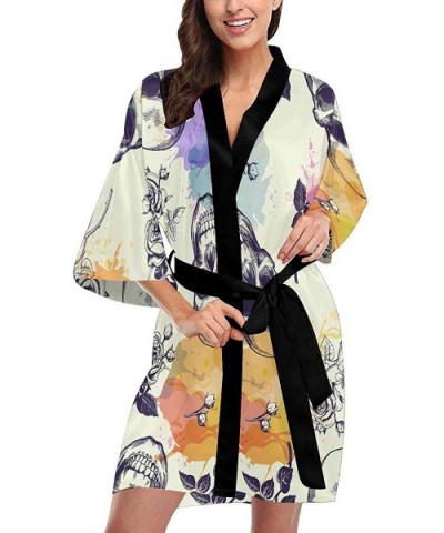 Custom Skulls and Rose Flowers Women Kimono Robes Beach Cover Up for Parties Wedding (XS-2XL) - Multi 1 - C2190Z78SYA $79.38 ...