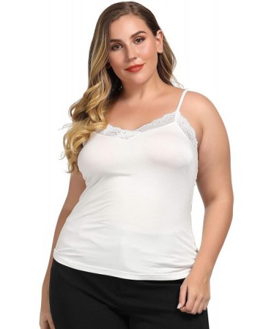 Women's Plus Size Stretch Chic Modal Jersey Camisole with Lace Trim - Ivory - CL18EQCNC90 $21.98 Camisoles & Tanks