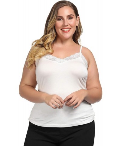 Women's Plus Size Stretch Chic Modal Jersey Camisole with Lace Trim - Ivory - CL18EQCNC90 $21.98 Camisoles & Tanks