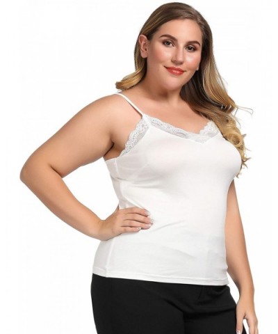 Women's Plus Size Stretch Chic Modal Jersey Camisole with Lace Trim - Ivory - CL18EQCNC90 $21.98 Camisoles & Tanks