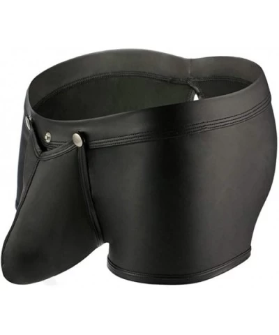 Men's Low Waisted Leather Thong Underwear- Men's Butt-Flaunting Thong Undie - A - CM193YCIYOT $11.86 G-Strings & Thongs