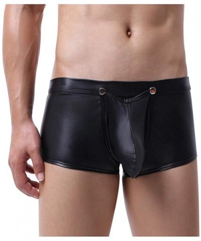 Men's Low Waisted Leather Thong Underwear- Men's Butt-Flaunting Thong Undie - A - CM193YCIYOT $11.86 G-Strings & Thongs