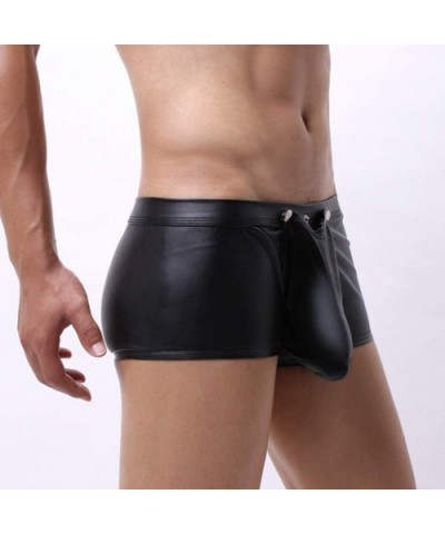 Men's Low Waisted Leather Thong Underwear- Men's Butt-Flaunting Thong Undie - A - CM193YCIYOT $11.86 G-Strings & Thongs