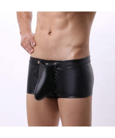 Men's Low Waisted Leather Thong Underwear- Men's Butt-Flaunting Thong Undie - A - CM193YCIYOT $11.86 G-Strings & Thongs