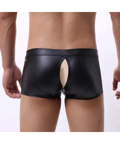 Men's Low Waisted Leather Thong Underwear- Men's Butt-Flaunting Thong Undie - A - CM193YCIYOT $11.86 G-Strings & Thongs