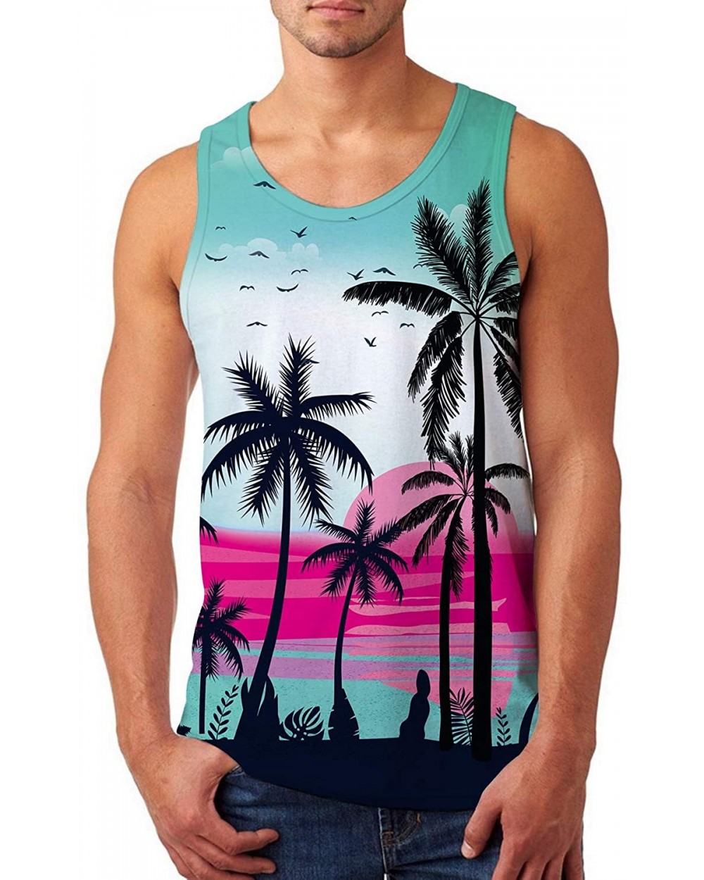 Mens Tank Top Casual 3D Printed Gym Workout Tanks Cool Sleeveless Graphic T-Shirts - A Cocount Tree - CV19887GNA9 $24.10 Unde...