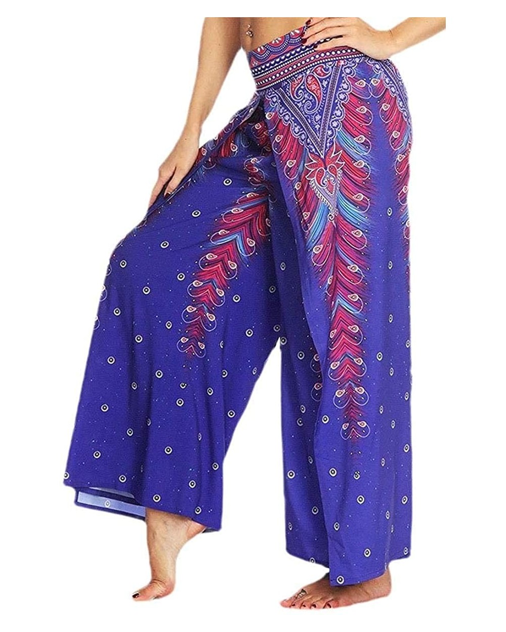 Womens Wide Leg Sleep Pant Split Loose Fashion Boho Palazzo Yoga - 4 - C419DUKGGLI $39.93 Bottoms