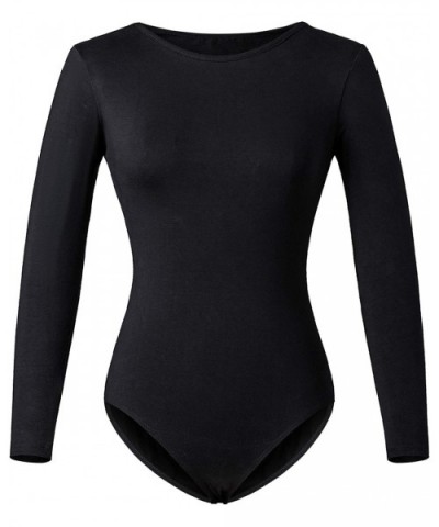 Women 's Long Sleeve Bodysuits Adult Basic Crew Neck- Black- Size Large - CW18WN5XL38 $25.36 Shapewear