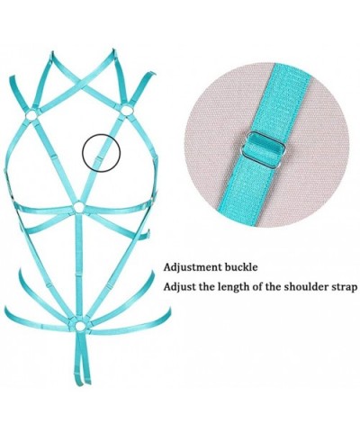 Women's Body Harness Bra Garter Soft Hollow Carnival Dance Accessories Punk Gothic Adjustable Belt(0008) - Jade Green - CQ18Z...