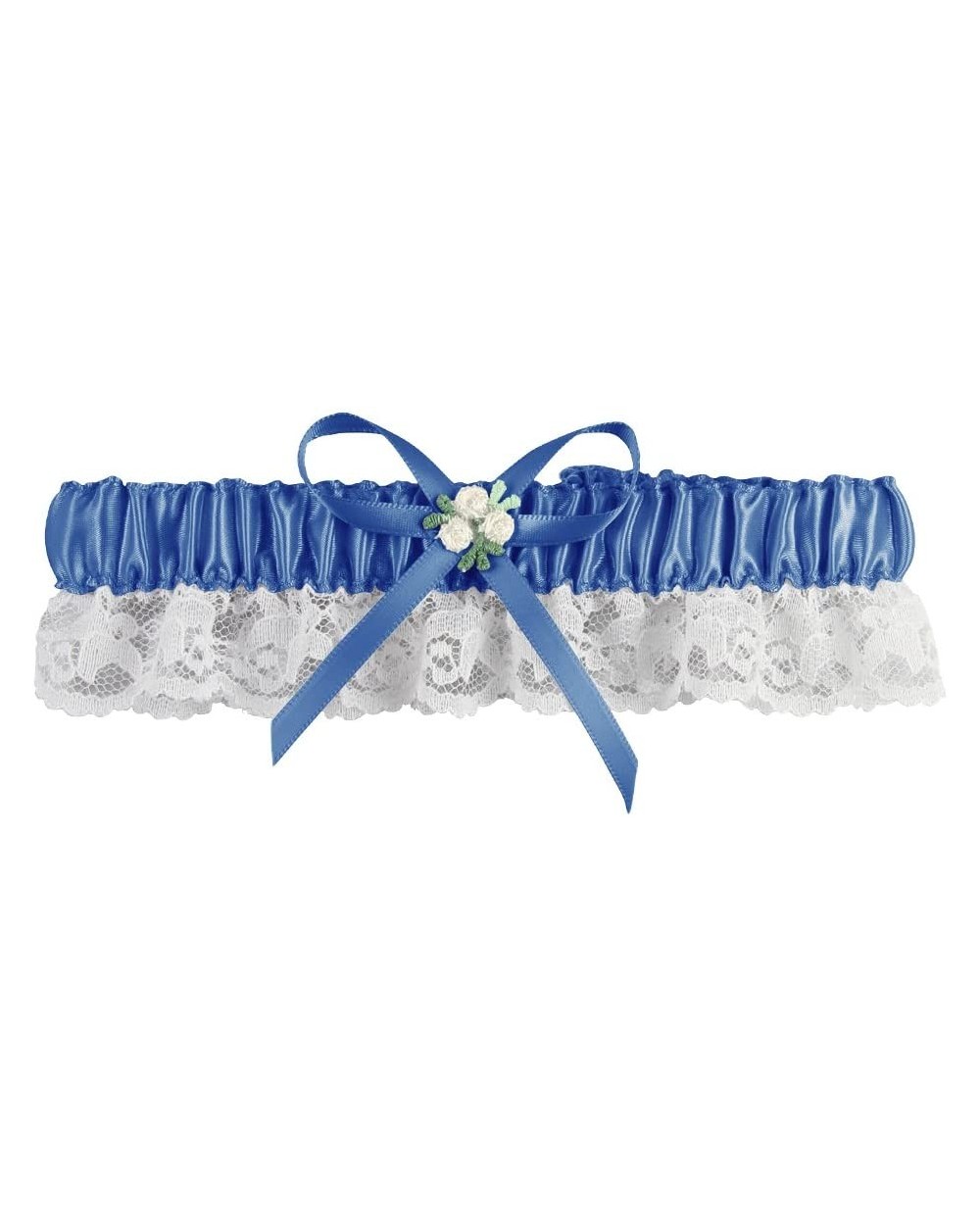 Satin Garter with Fabric Rosebud- Royal - Royal - C0125Q7FT8V $19.64 Garters & Garter Belts