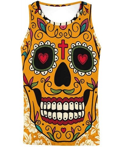 Men's Muscle Gym Workout Training Sleeveless Tank Top Mexican Sugar Skulls and Roses - Multi4 - CB19DLOY99Z $44.19 Undershirts