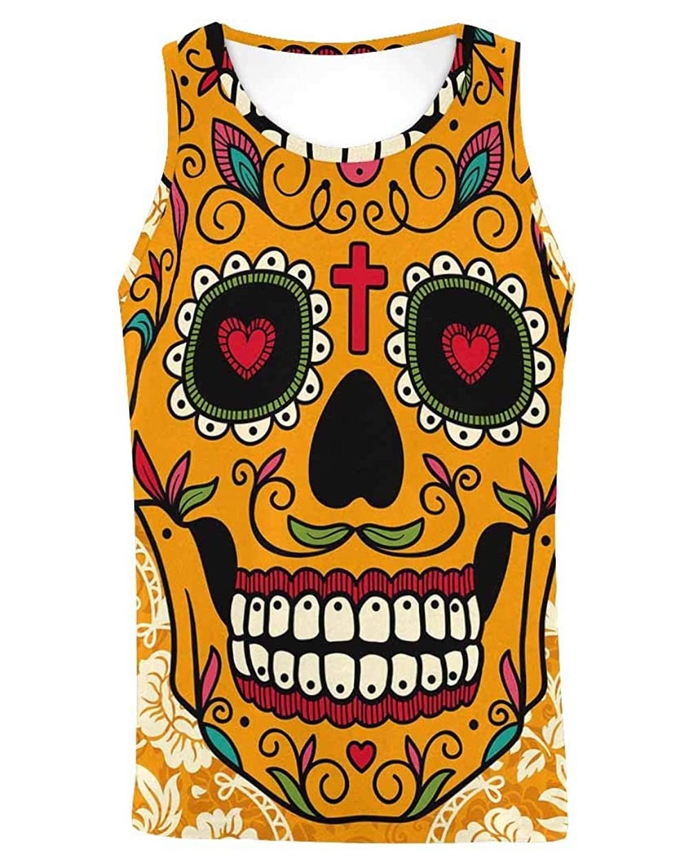 Men's Muscle Gym Workout Training Sleeveless Tank Top Mexican Sugar Skulls and Roses - Multi4 - CB19DLOY99Z $44.19 Undershirts