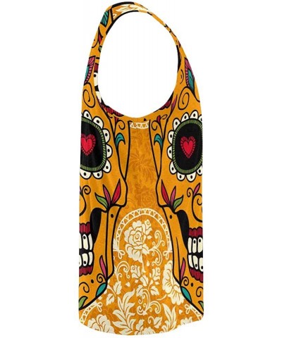 Men's Muscle Gym Workout Training Sleeveless Tank Top Mexican Sugar Skulls and Roses - Multi4 - CB19DLOY99Z $44.19 Undershirts