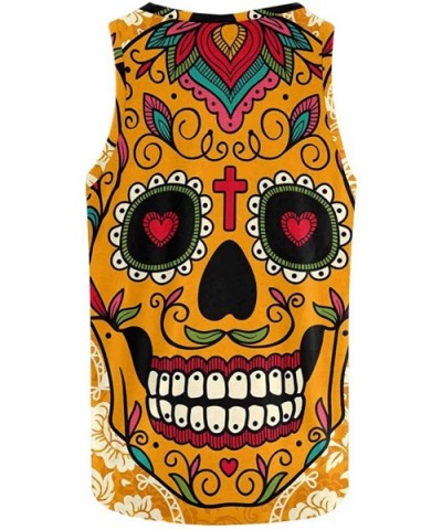 Men's Muscle Gym Workout Training Sleeveless Tank Top Mexican Sugar Skulls and Roses - Multi4 - CB19DLOY99Z $44.19 Undershirts