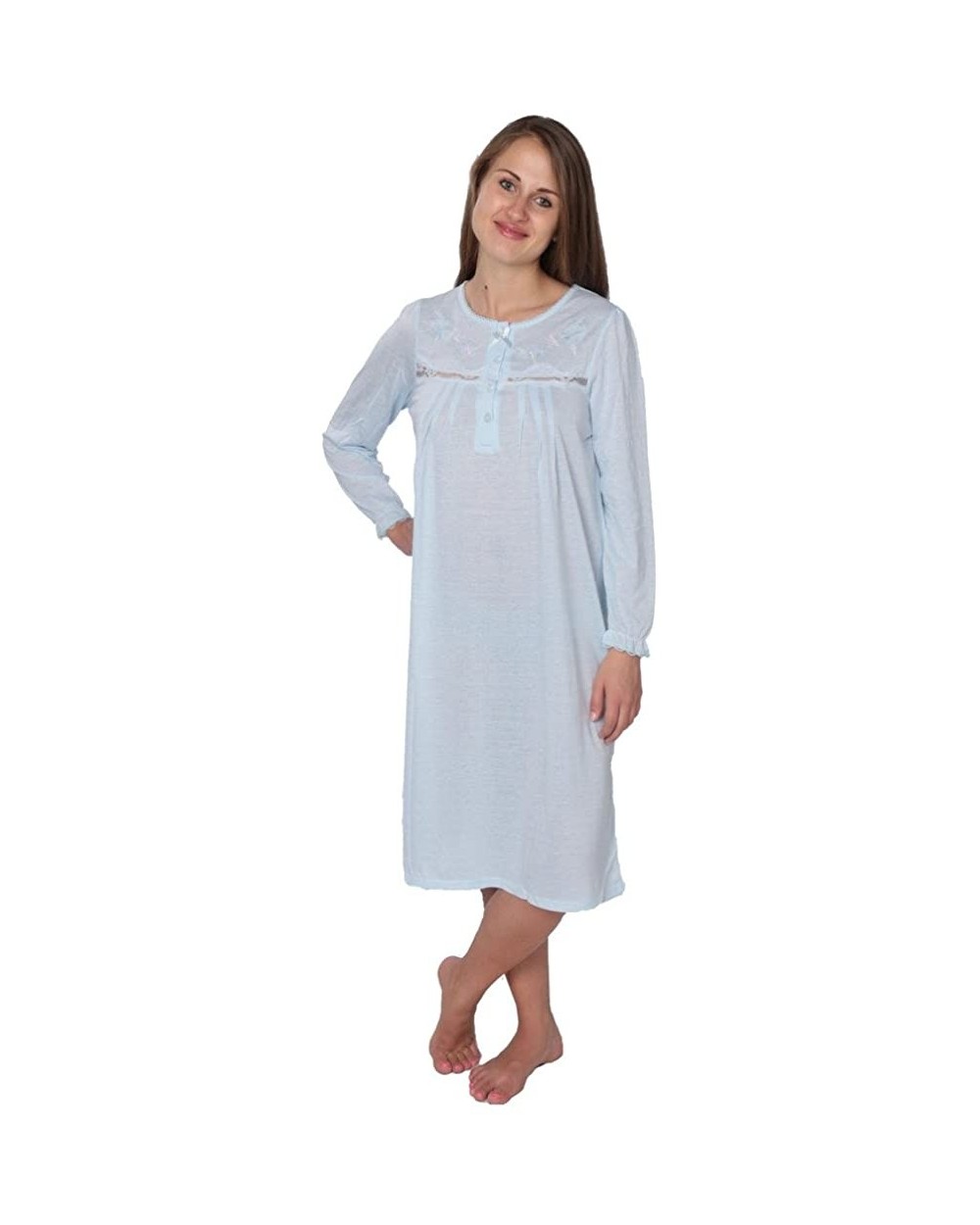 Women's Floral Long Sleeve Nightgown Available in Plus Size - 502_blue - C51266FHVD3 $29.90 Nightgowns & Sleepshirts