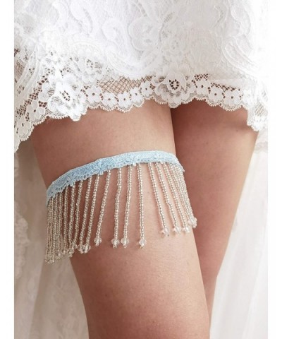 Beaded Tassel Wedding Garter for Brides Single Lace Wedding Garter with Beads S78 - Sky Blue - CE199E8CX5A $19.40 Garters & G...