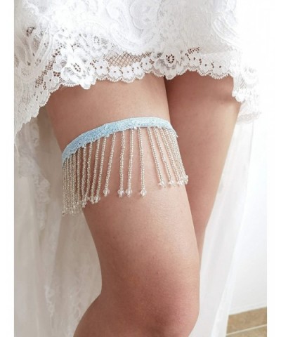 Beaded Tassel Wedding Garter for Brides Single Lace Wedding Garter with Beads S78 - Sky Blue - CE199E8CX5A $19.40 Garters & G...