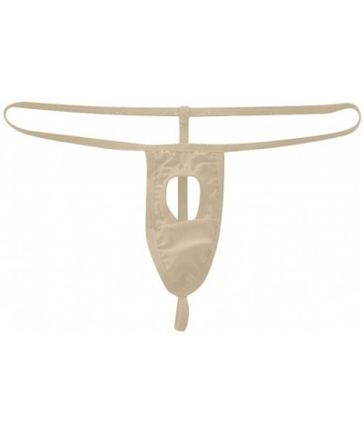 Men's Sexy Open Front Hole G String Thong Stretch Bikini Briefs Underwear - Khaki - CQ196HERKOC $13.56 G-Strings & Thongs