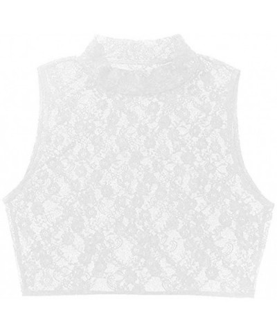 Women's Sheer Mesh See -Through Sleeveless/Short Sleeve/Long Sleeve Crop Tops Casual Lace T Shirt Lingerie - White(sleeveless...