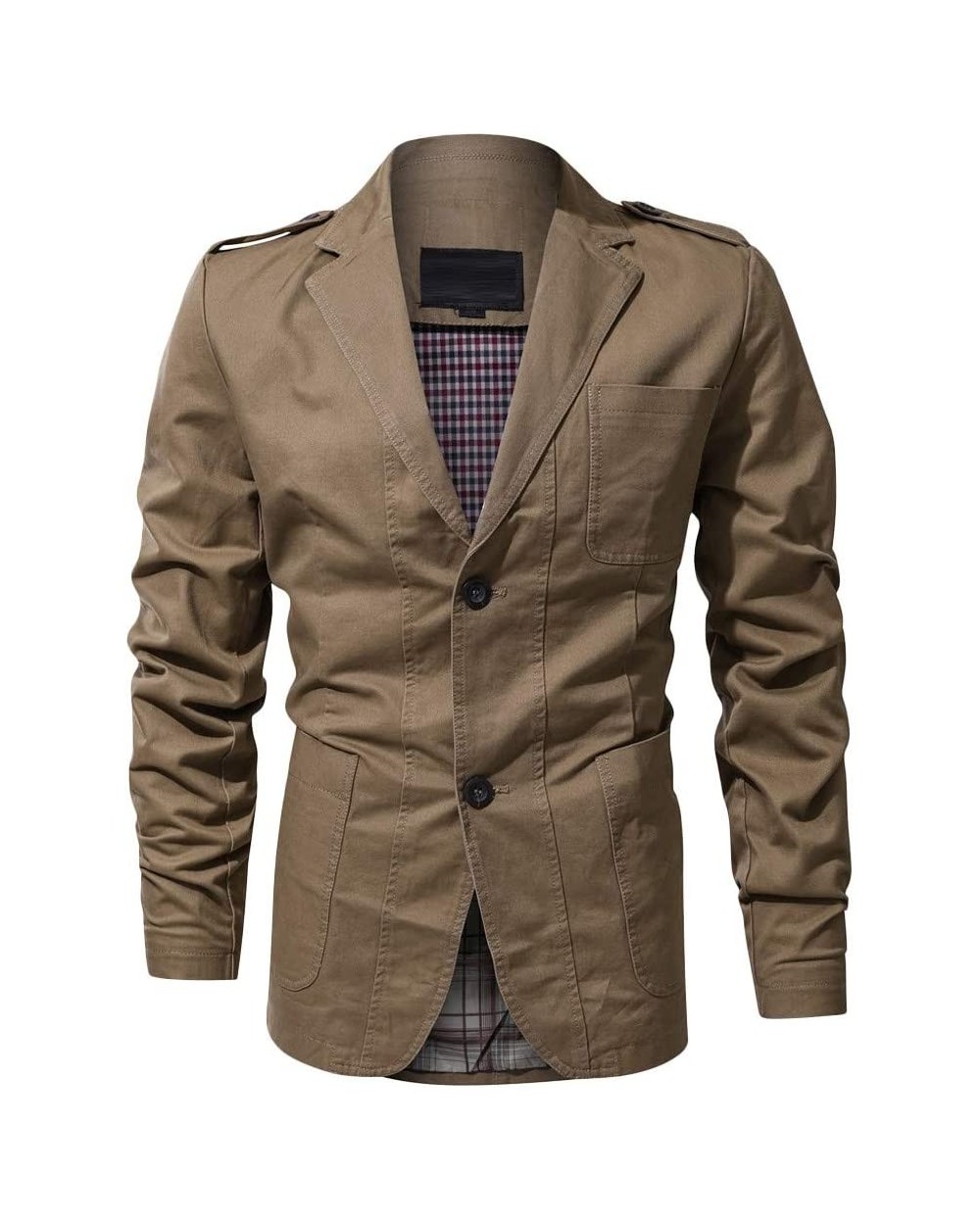 Men's Lapel Collar Jackets Lightweight Windproof Coat Blazer Windbreaker Outwear with Plaid Lined - Khaki - CJ18A9TWSXO $65.0...