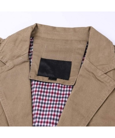 Men's Lapel Collar Jackets Lightweight Windproof Coat Blazer Windbreaker Outwear with Plaid Lined - Khaki - CJ18A9TWSXO $65.0...